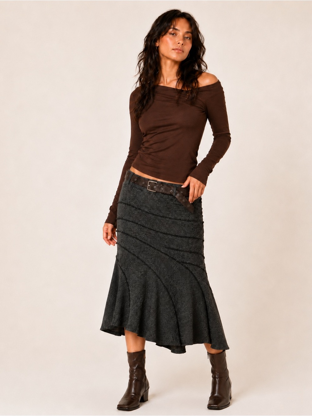 Y2K Tweed Asymmetrical Raw Seam Midi Skirt Chapter One Sz 12
